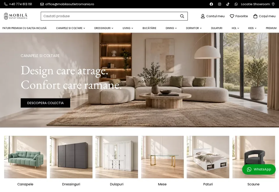 Vedere desktop a magazinului online Mobila Outlet România