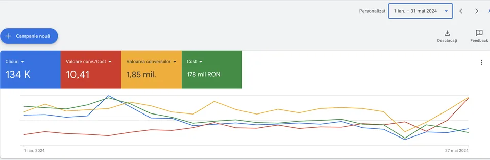 Rezultate Google Ads 1 Ianuarie - 31 Mai 2024